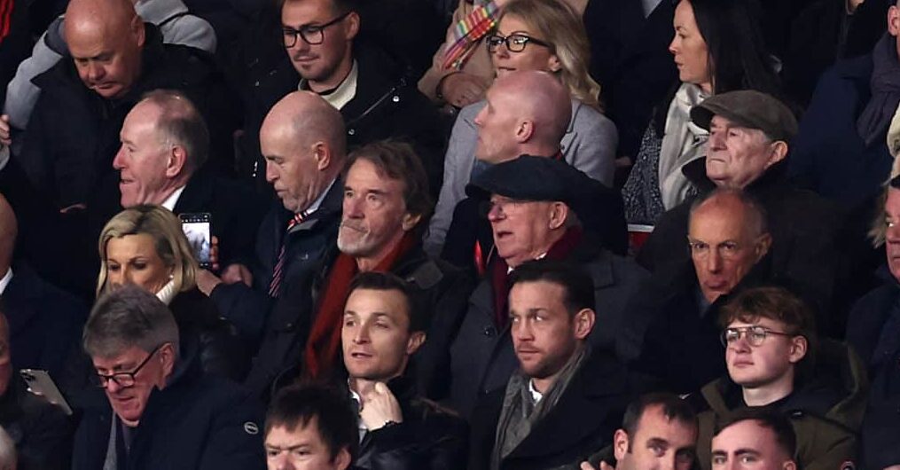 Jim Ratcliffe, Managing director of Ineos, and Alex Ferguson, Ex-Manager of Man United are seen during the Premier League match between Man Utd and Tottenham Hotspur at Old Trafford on January 14, 2024 in Manchester, England.