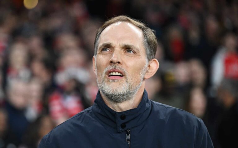England manager Thomas Tuchel looks on prior to the UEFA Champions League quarter-final first leg match between Arsenal FC and FC Bayern München at Emirates Stadium on April 09, 2024 in London, England.