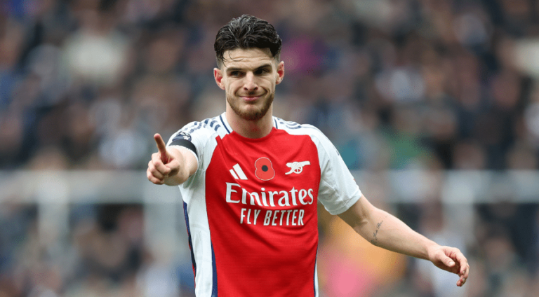 Arsenal midfielder Declan Rice in action during a Premier League match.