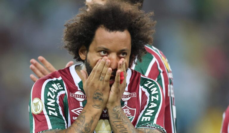 Marcelo of Fluminense reacts before a Brasileirão 2024 match between Fluminense and Botafogo at Maracana Stadium on September 21, 2024 in Rio de Janeiro, Brazil.
