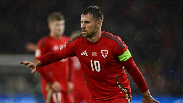 Aaron Ramsey of Wales during the UEFA Nations League 2024/25 League B Group B4 match between Wales and Türkiye at Principality Stadium on September 06, 2024 in Cardiff, Wales.