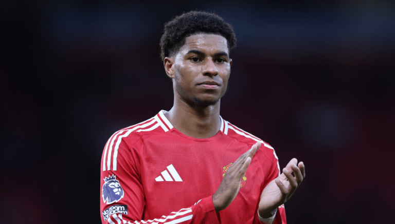 Manchester United forward Marcus Rashford in Premier League action.