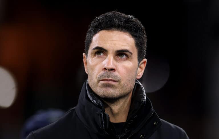 Mikel Arteta, Manager of Arsenal, looks on prior to the Premier League match between Crystal Palace FC and Arsenal FC at Selhurst Park on December 21, 2024 in London, England.