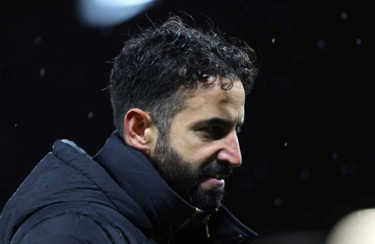 Ruben Amorim, Head Coach of Man United, looks dejected after defeat to Nottingham Forest during the Premier League match between Manchester United FC and Nottingham Forest FC at Old Trafford on December 07, 2024 in Manchester, England.