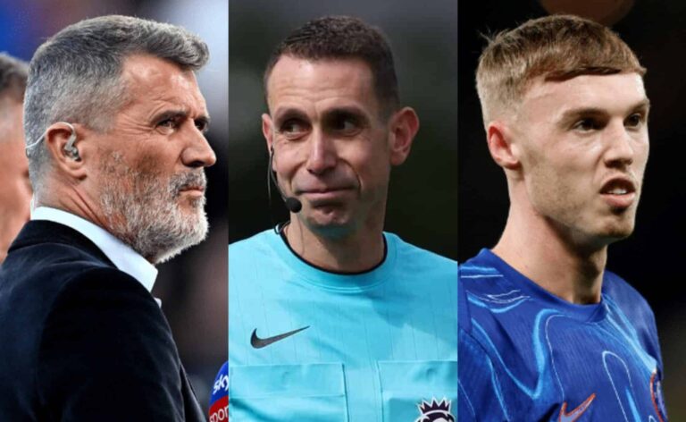Roy Keane, former referee David Coote, and Chelsea footballer Cole Palmer.