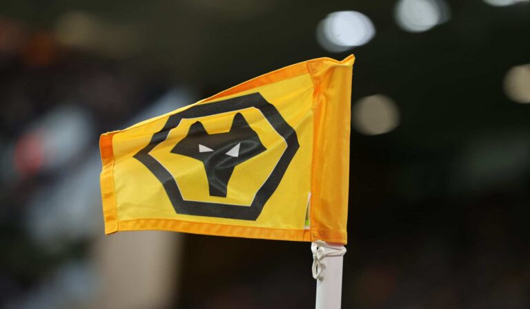 A Wolves corner flag during the Premier League match between Wolverhampton Wanderers and Chelsea FC at Molineux on December 24, 2023 in Wolverhampton, England.