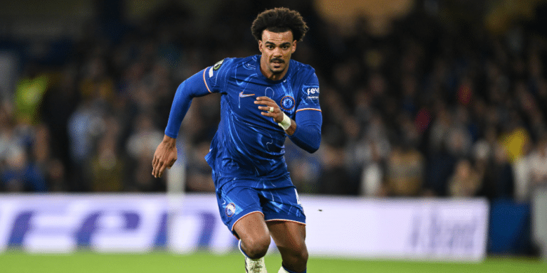 Chelsea defender Renato Veiga in Premier League action.