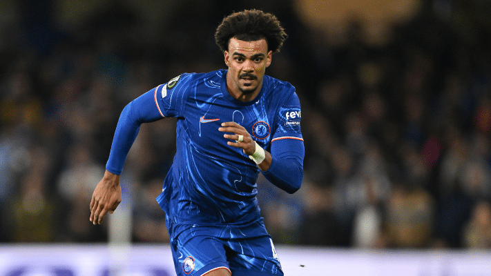 Chelsea defender Renato Veiga in Premier League action.