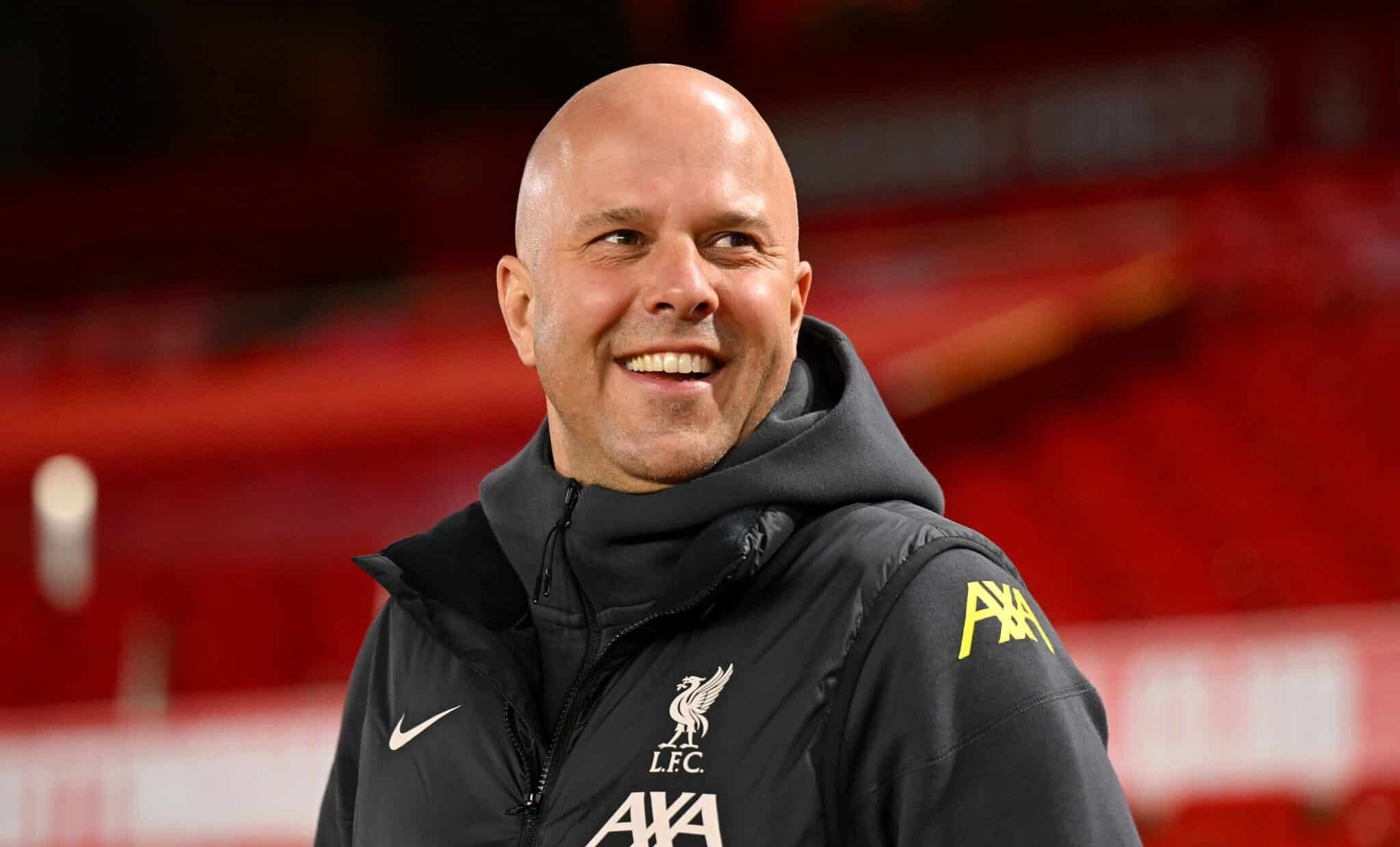 Arne Slot, Manager of Liverpool, reacts prior to the Premier League match between Nottingham Forest FC and Liverpool FC at City Ground on January 14, 2025 in Nottingham, England.