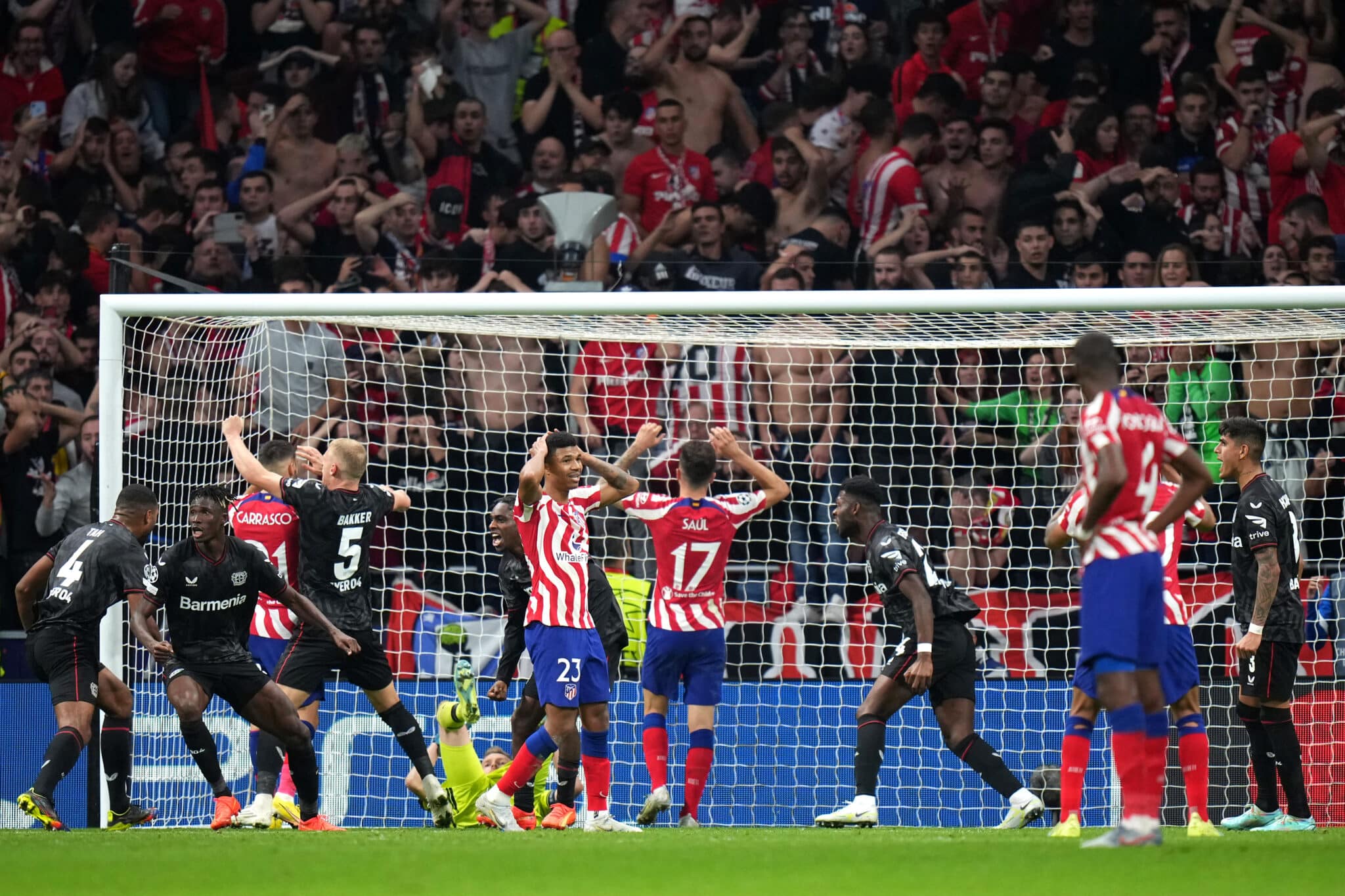 Yannick Ferreira Carrasco of Atletico Madrid reacts after missing a penalty during the UEFA Champions League group B match between Atletico Madrid and Bayer 04 Leverkusen at Civitas Metropolitano Stadium on October 26, 2022 in Madrid, Spain.