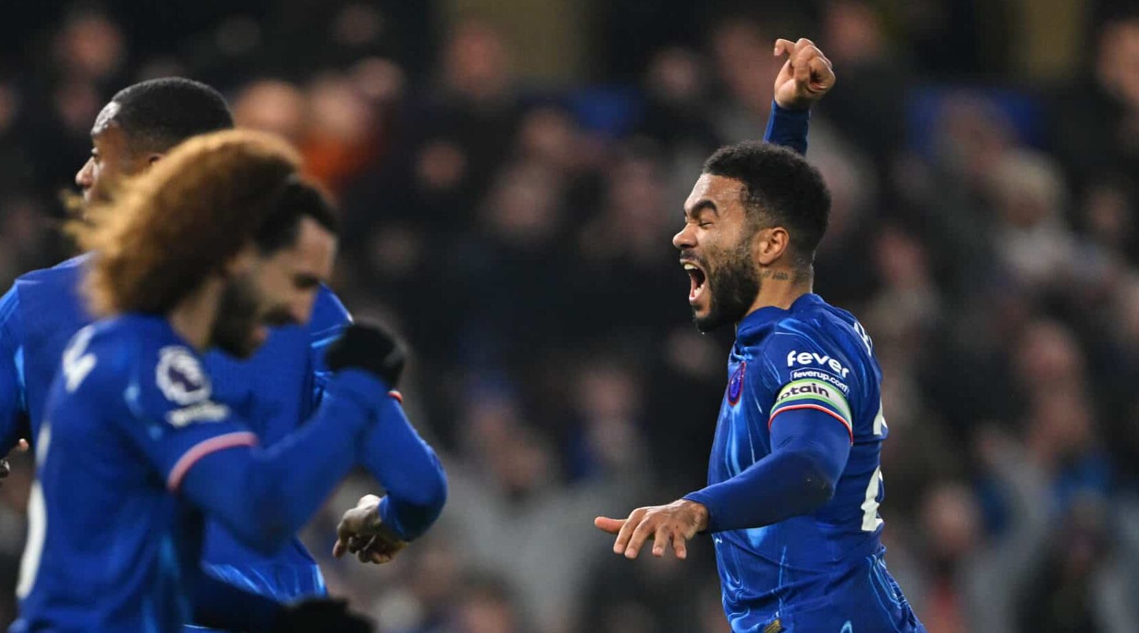 Reece James of Chelsea celebrates scoring his team's second goal during the Premier League match between Chelsea FC and AFC Bournemouth at Stamford Bridge on January 14, 2025 in London, England.