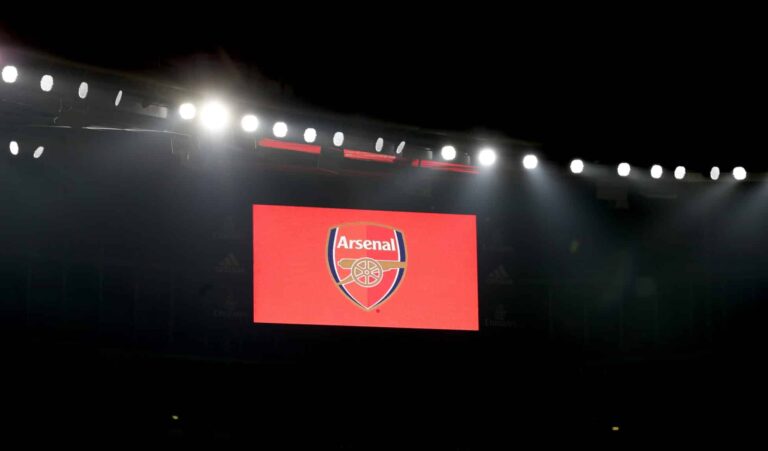 The Arsenal logo is seen on the LED screen prior to the Premier League match between Arsenal and Wolverhampton Wanderers at Emirates Stadium on November 29, 2020 in London, England.