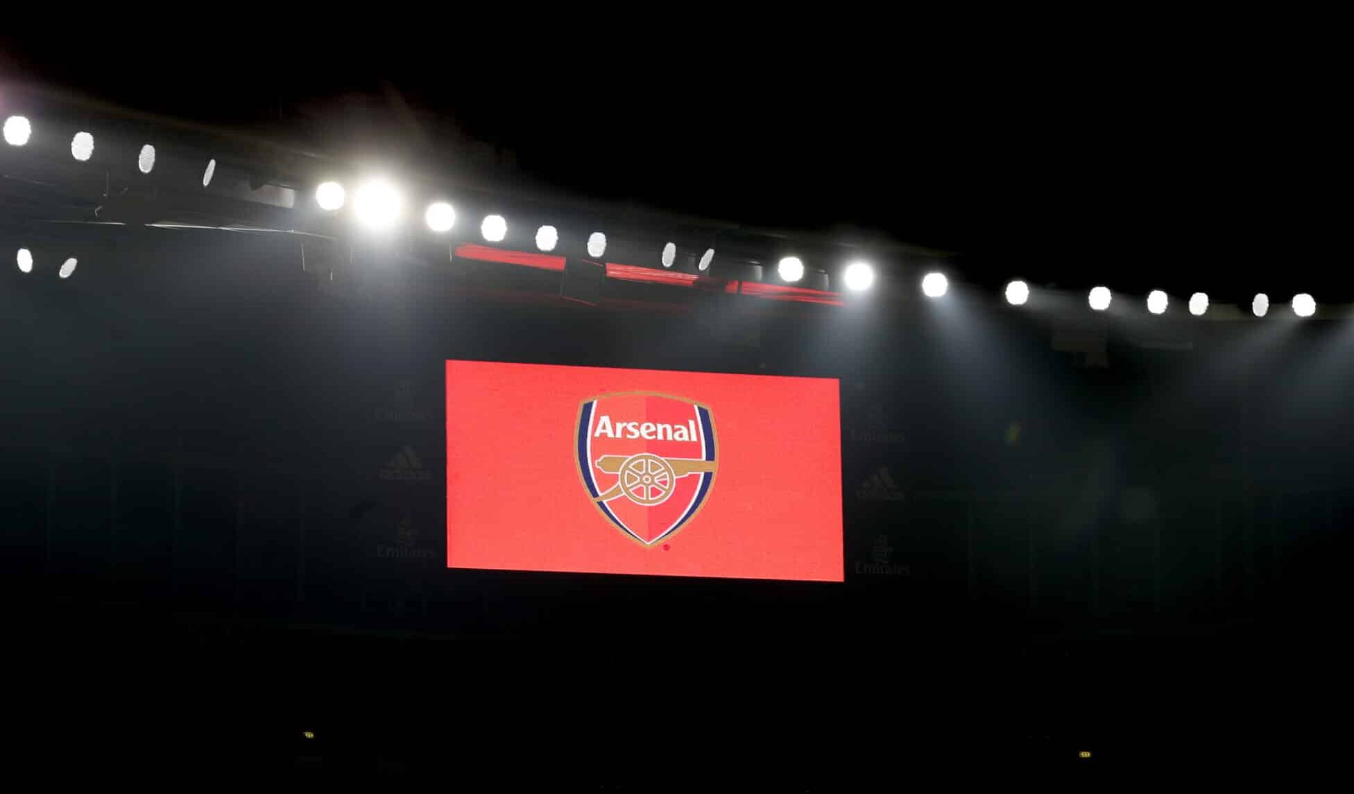 The Arsenal logo is seen on the LED screen prior to the Premier League match between Arsenal and Wolverhampton Wanderers at Emirates Stadium on November 29, 2020 in London, England.