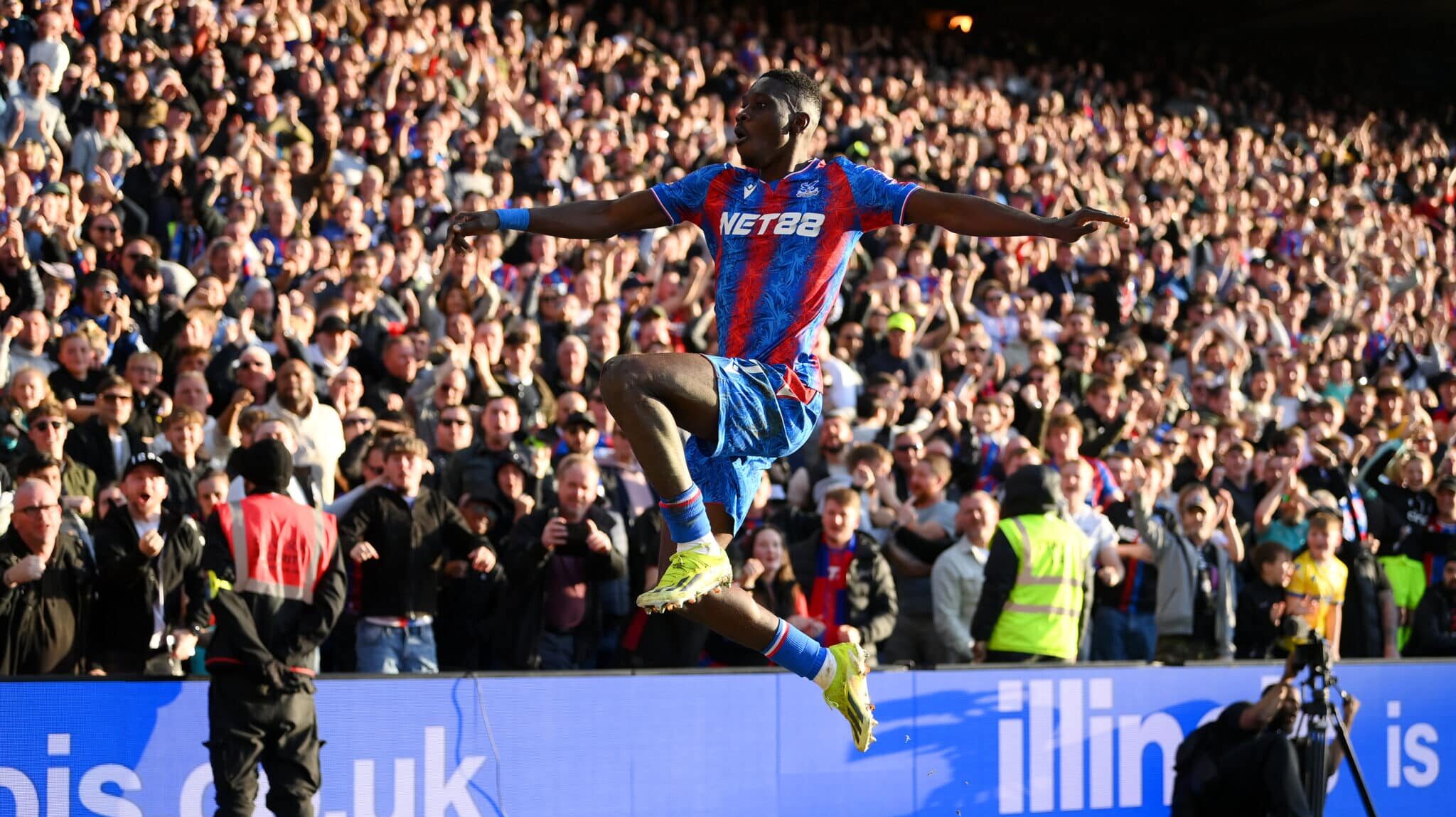 Crystal Palace player Ismaila Sarr celebrates scoring his team's first goal during the Premier League match between Crystal Palace FC and Ipswich Town FC at Selhurst Park on March 08, 2025 in London, England.