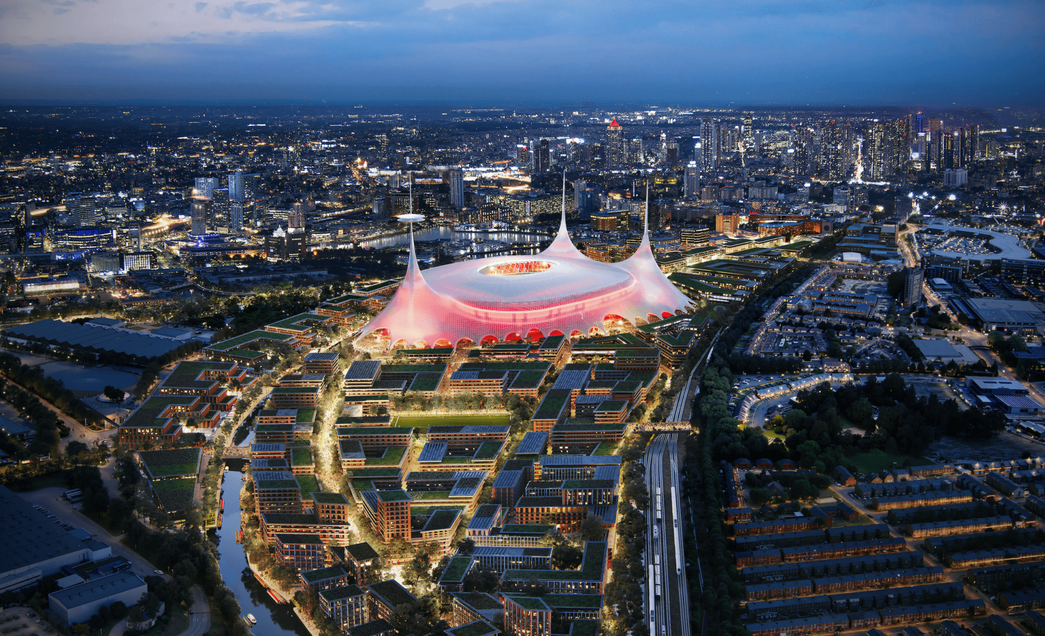 An artist's impression of the new Manchester United stadium from afar.