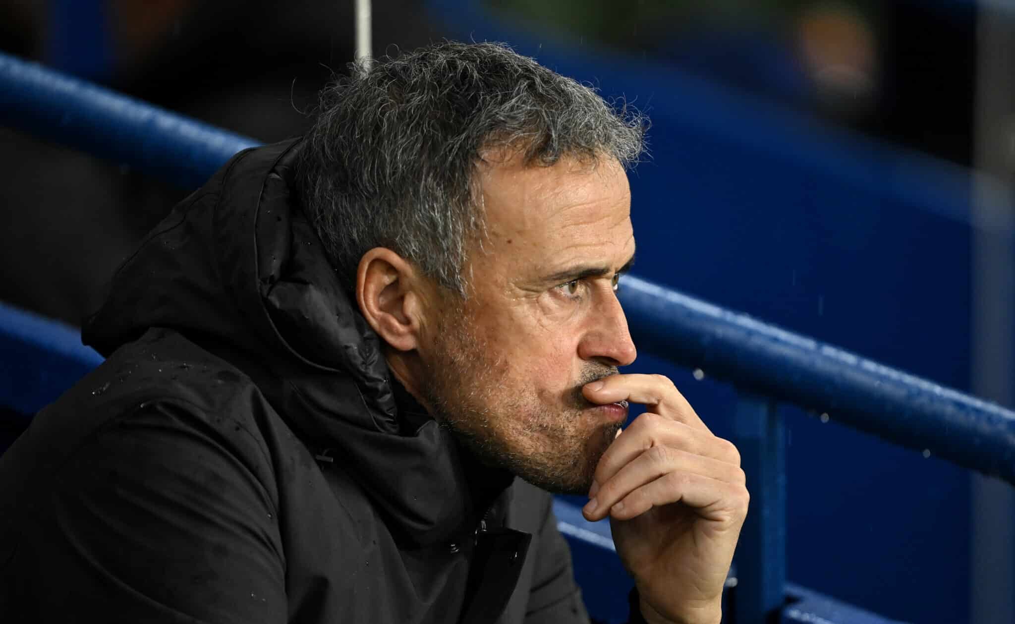 PSG head coach Luis Enrique looks on prior to the UEFA Champions League 2024/25 League Phase MD7 match between Paris Saint-Germain and Manchester City at Parc des Princes on January 22, 2025 in Paris, France.