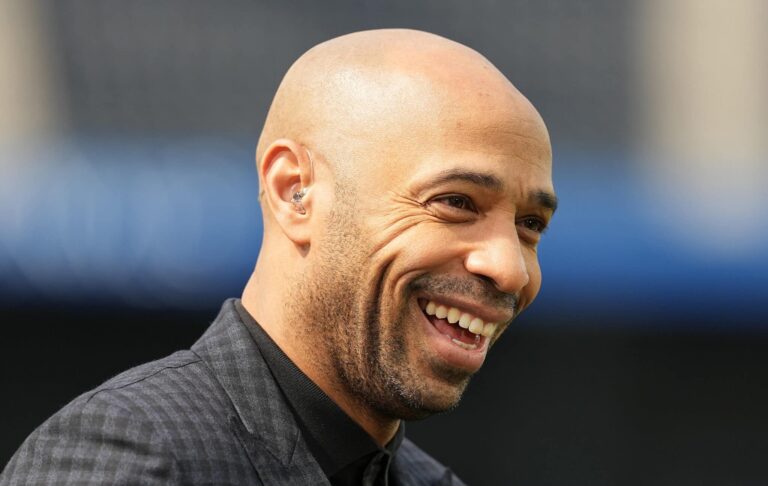 Thierry Henry reacts prior to a CONCACAF Nations League semifinal match between the United States and Panama at SoFi Stadium on March 20, 2025 in Inglewood, California.
