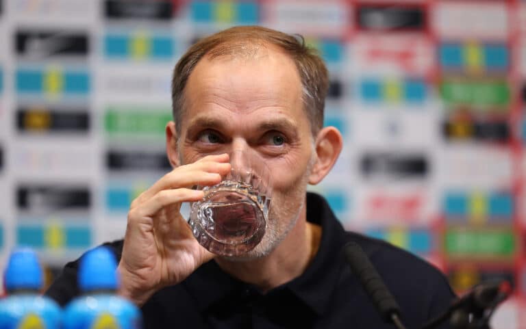 Thomas Tuchel, England's head coach, attends a press conference at Wembley Stadium on March 14, 2025 in London, England.