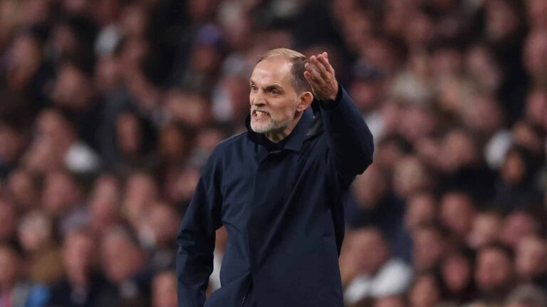 Thomas Tuchel, Head Coach of England, reacts as he gives the team instructions during the FIFA World Cup 2026 European Qualifier between England and Albania at Wembley Stadium on March 21, 2025 in London, England.