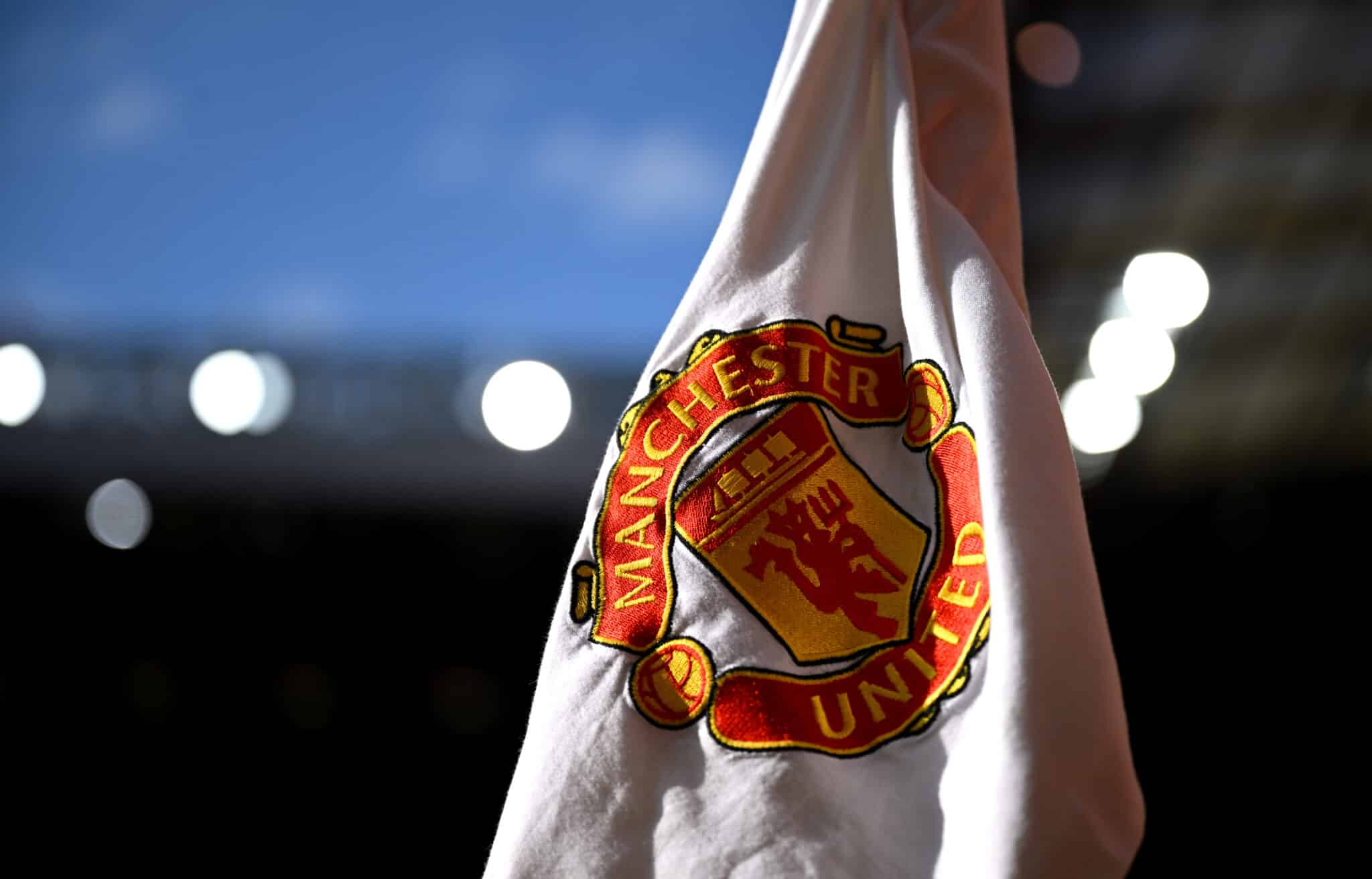 A Man United corner flag prior to the Premier League match between Manchester United FC and Fulham FC at Old Trafford on August 16, 2024 in Manchester, England.