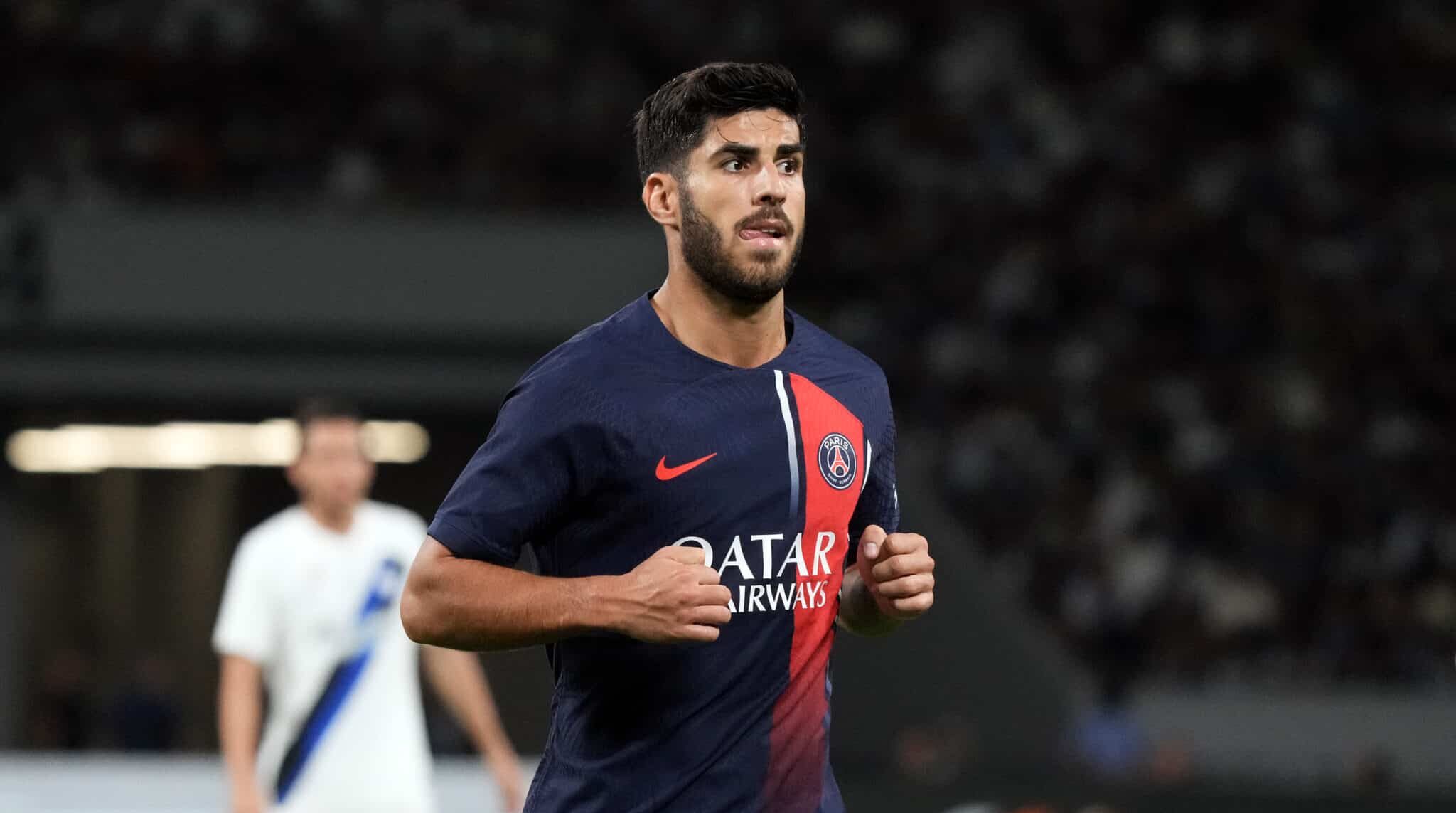 Aston Villa loanee Marco Asensio of PSG looks on during the pre-season friendly match between Paris Saint-Germain and FC Internazionale on August 01, 2023 in Tokyo, Japan.