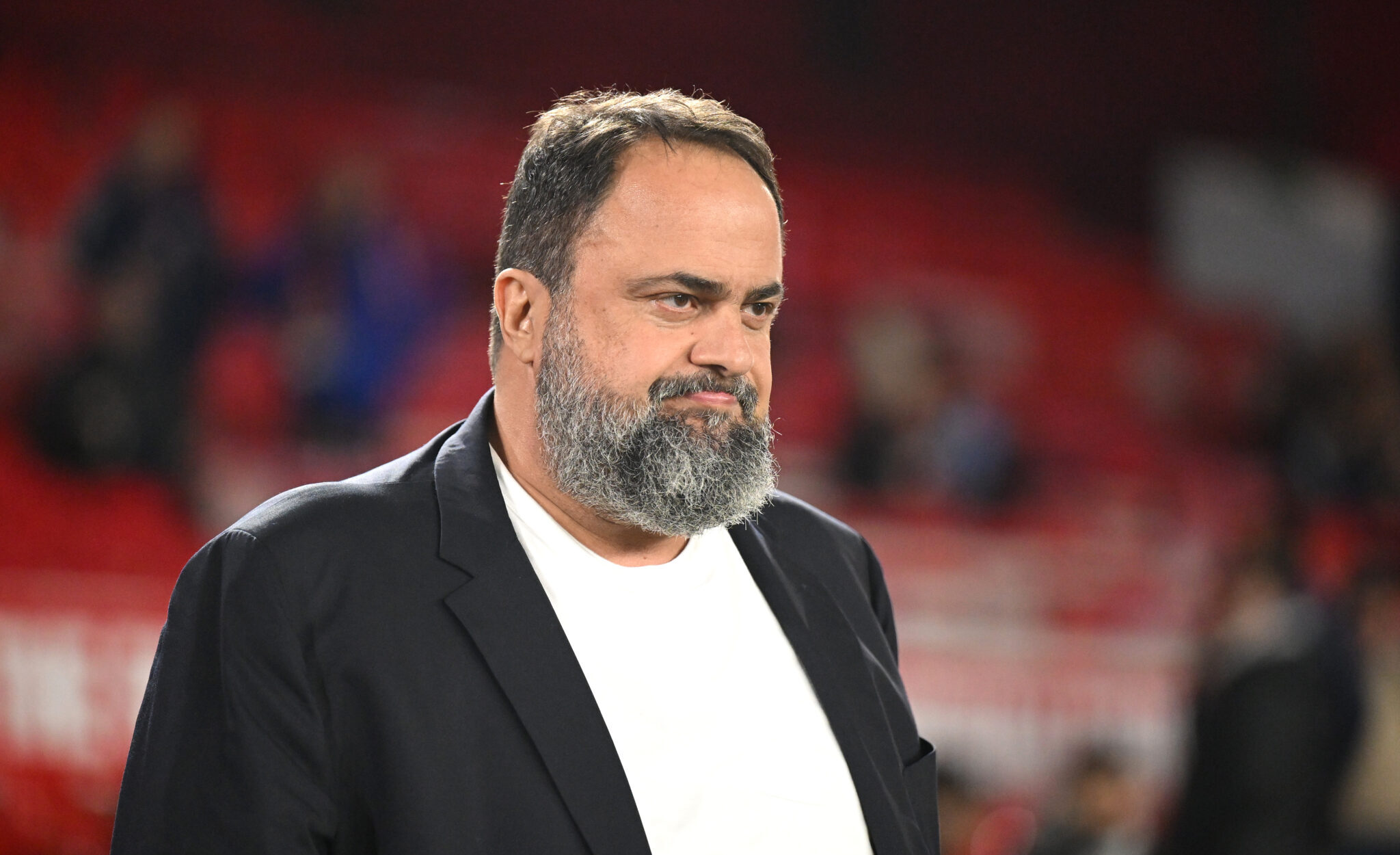 Evangelos Marinakis, Greek Businessman and owner of Nottingham Forest, looks on prior to the Premier League match between Nottingham Forest FC and Liverpool FC at City Ground on January 14, 2025 in Nottingham, England.