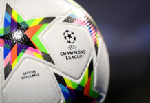 Champions League play-off draw as Mourinho reunited with Real again PSG vs Inter Milan - A detailed view of the UEFA Champions League logo on the Adidas Match Ball prior to kick off of the UEFA Champions League final between Paris Saint-Germain and Internazionale at Stadion Maksimir on October 11, 2022 in Zagreb, Croatia.