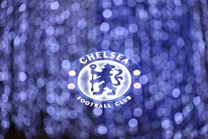 Chelsea - A general view of the Chelsea logo through Christmas lights outside of the stadium prior to the UEFA Conference League 2024/25 League Phase MD6 match between Chelsea FC and Shamrock Rovers FC at Stamford Bridge on December 19, 2024 in London, England.