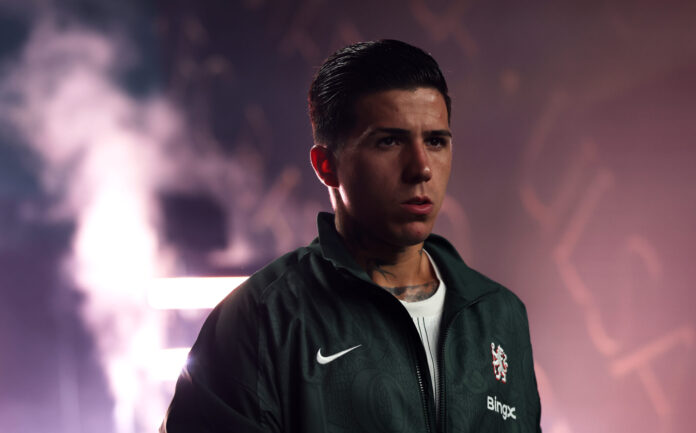 Enzo Fernandez #8 of Chelsea FC walks onto the pitch prior to the during the FIFA Club World Cup 2025 group D match between Esperance de Tunis and Chelsea FC at Lincoln Financial Field on June 24, 2025 in Philadelphia, Pennsylvania.