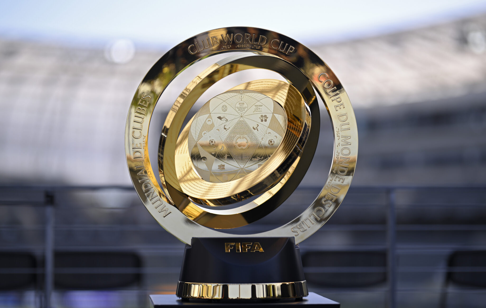 The FIFA Club World Cup trophy on display at BMO Stadium before the game between the Los Angeles FC and the Sporting Kansas City on June 08, 2025 in Los Angeles, California.