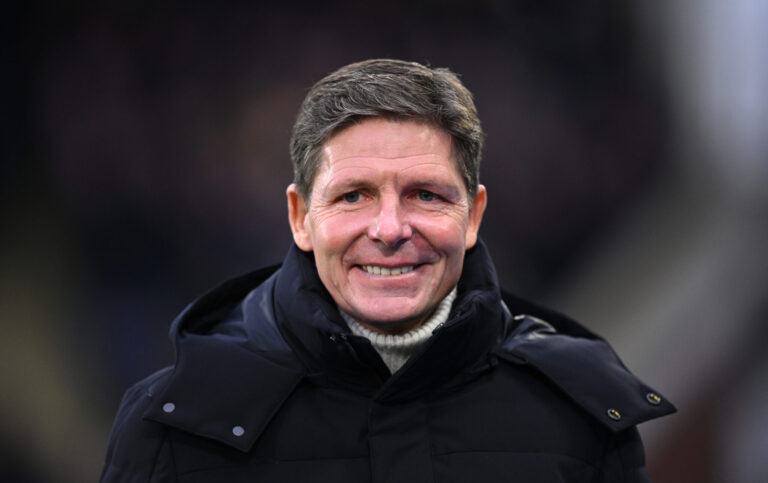 Crystal Palace manager Oliver Glasner smiles prior to the Premier League match between Crystal Palace FC and Chelsea FC at Selhurst Park on January 04, 2025 in London, England.