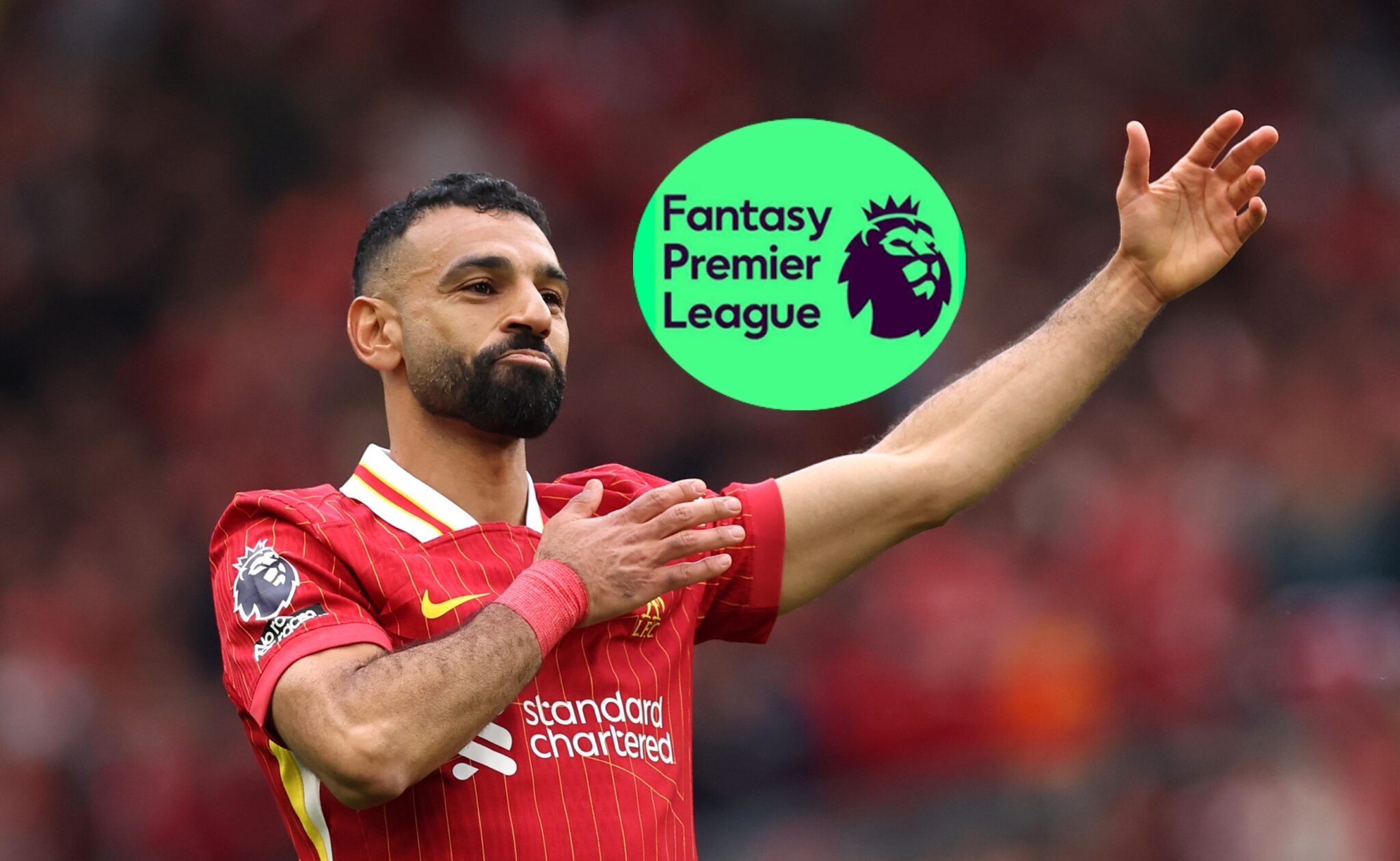 Fantasy Premier League - Liverpool player Mo Salah next to the FPL logo.