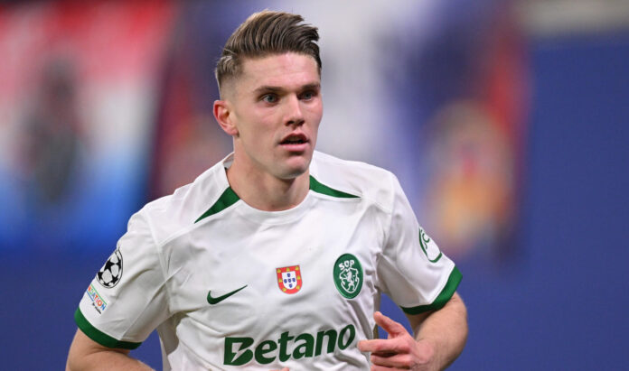 Arsenal - Viktor Gyokeres of Sporting Lisbon in action during the UEFA Champions League 2024/25 League Phase MD7 match between RB Leipzig and Sporting Clube de Portugal at Leipzig Stadium on January 22, 2025 in Leipzig, Germany.