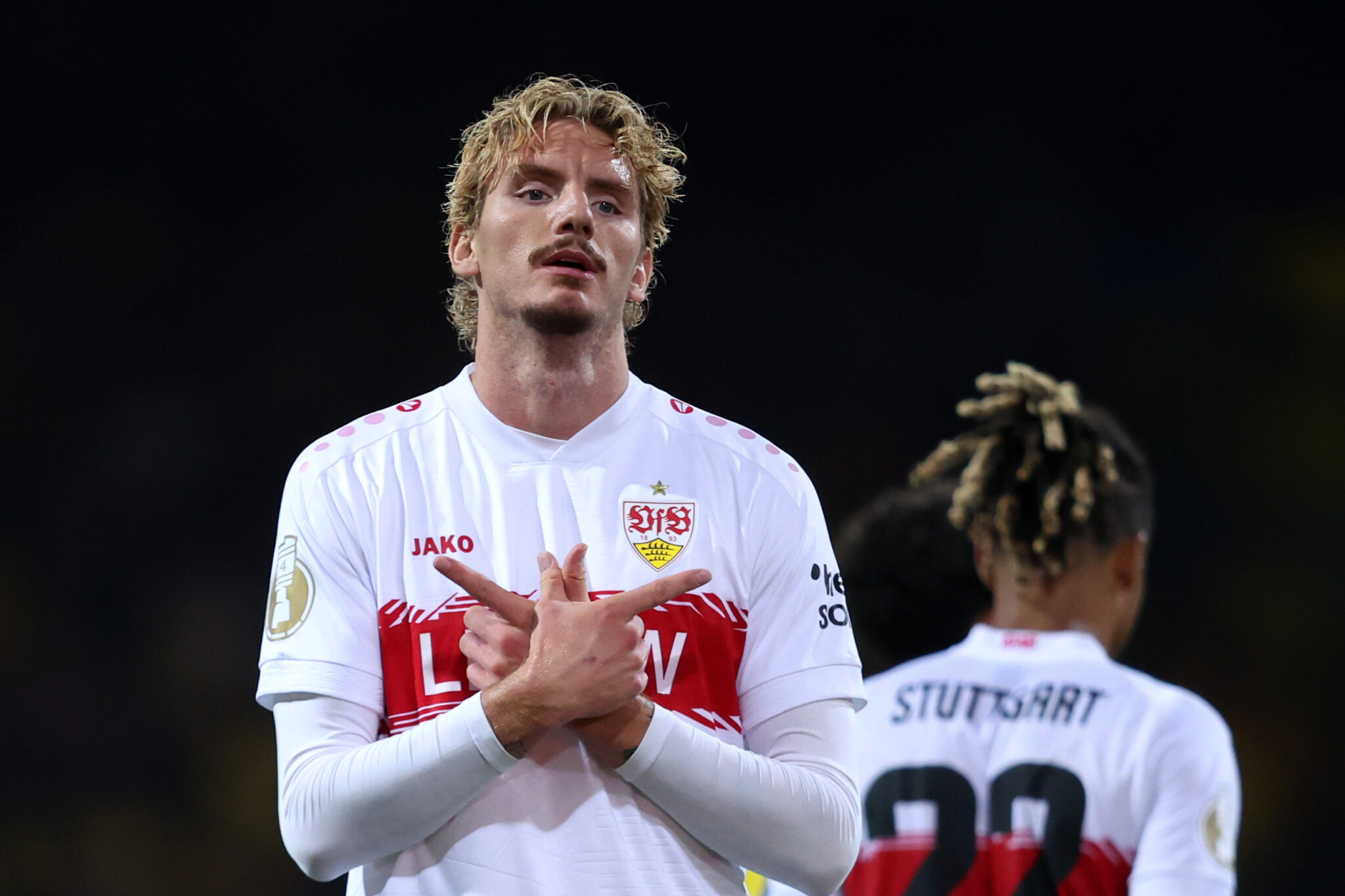 Newcastle United striker Nick Woltemade, celebrates a goal for previous club Stuttgart.