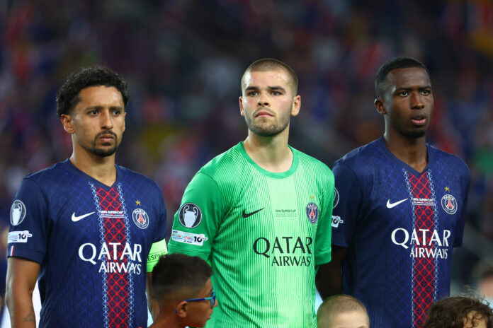 PSG players line up before kickoff.