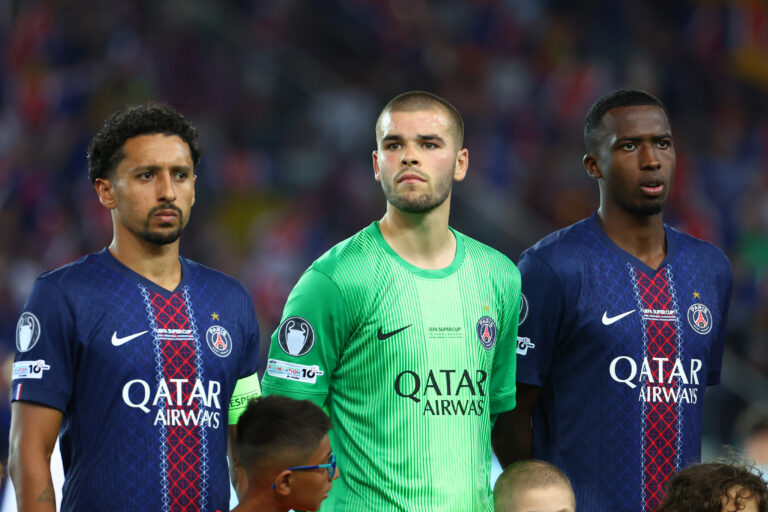 PSG players line up before kickoff.