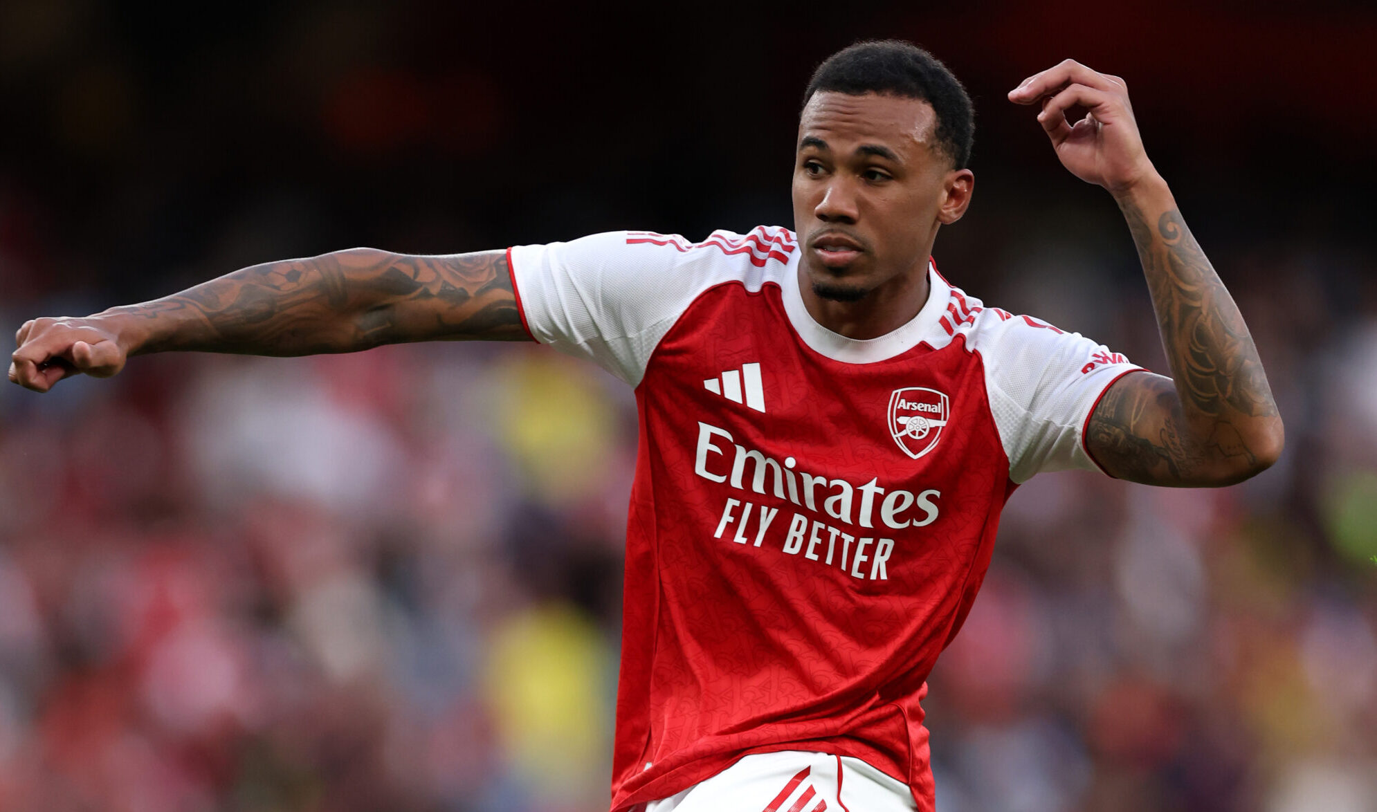 Arsenal defender Gabriel during the pre-season friendly match between Arsenal and Villarreal at Emirates Stadium on August 06, 2025 in London, England.
