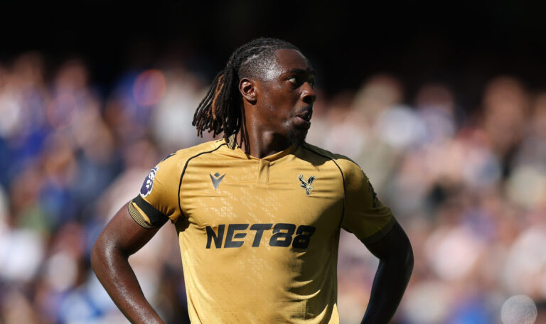 Crystal Palace star Eberechi Eze reacts during the Premier League match between Chelsea and Crystal Palace at Stamford Bridge on August 17, 2025 in London, England.