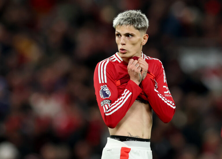 Chelsea - Man Utd player Alejandro Garnacho during the Premier League match between Manchester United FC and Chelsea FC at Old Trafford on November 03, 2024 in Manchester, England.