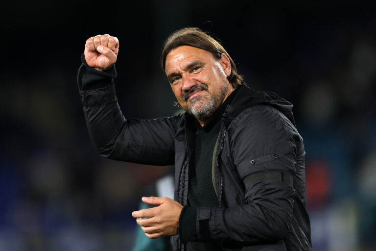 Leeds United manager Daniel Farke celebrates victory following the Premier League match between Leeds United and Everton at Elland Road on August 18, 2025 in Leeds, England.