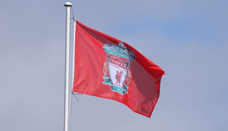 The Liverpool FC flag is seen flying prior to the Barclays Women's Super League match between Liverpool FC and Tottenham Hotspur FC on April 27, 2025 in Liverpool, England.