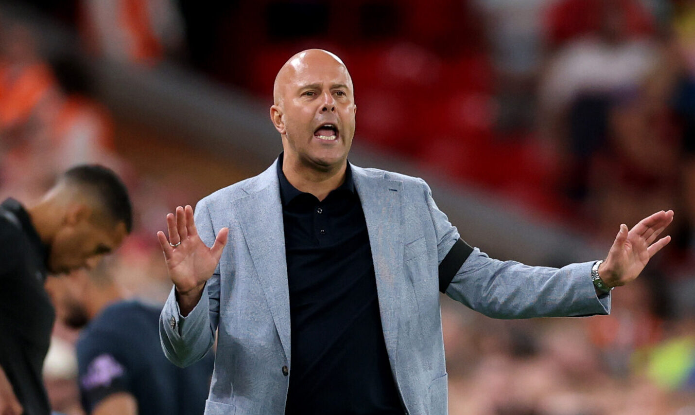 Liverpool manager Arne Slot reacts during the Premier League match between Liverpool and Bournemouth at Anfield on August 15, 2025 in Liverpool, England.
