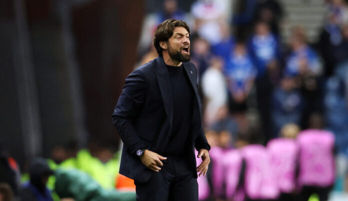 Rangers manager Russell Martin is seen during the UEFA Champions League Play-offs Round First Leg match between Rangers and Club Brugge at Ibrox Stadium on August 19, 2025 in Glasgow, Scotland.