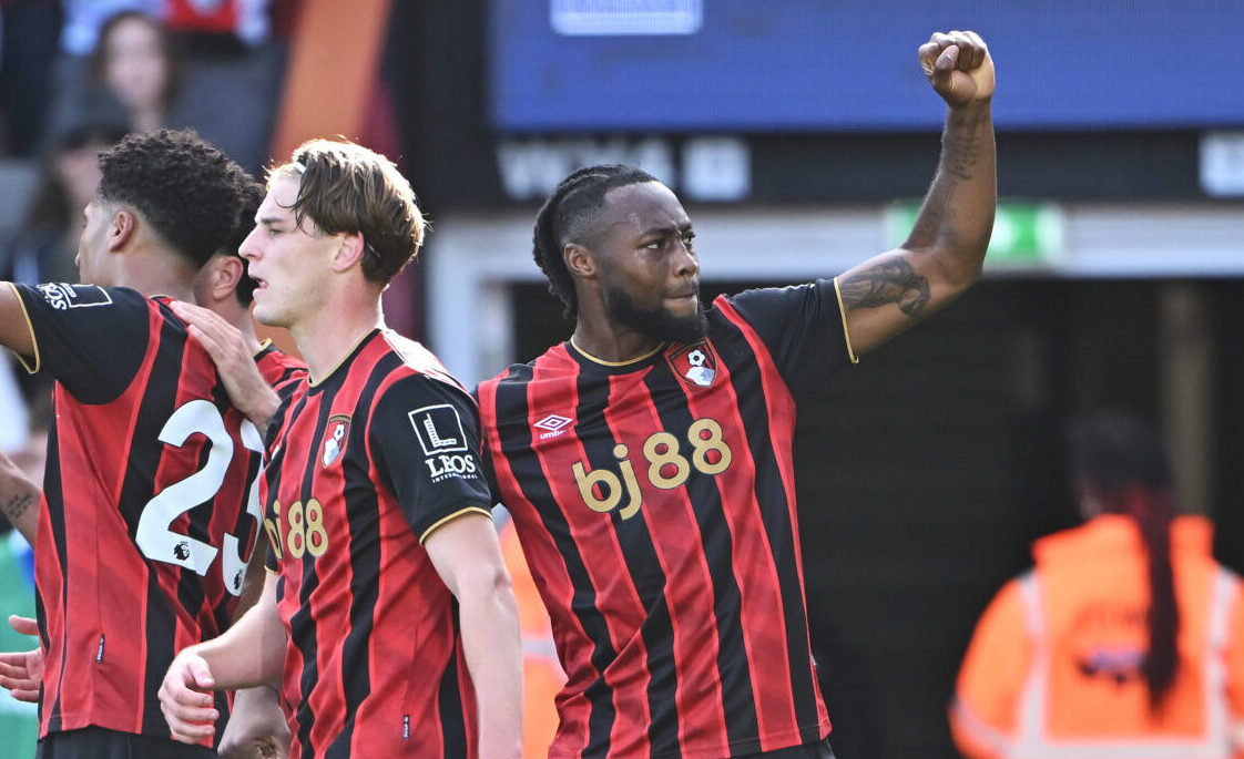 Antoine Semenyo of AFC Bournemouth celebrates scoring his team's second goal during the Premier League match between Bournemouth and Brighton & Hove Albion at Vitality Stadium on September 13, 2025 in Bournemouth, England.