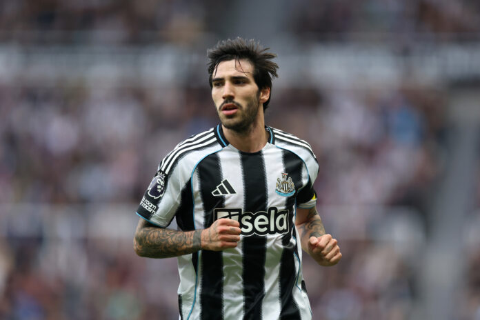 Sandro Tonali of Newcastle United looks on during the Premier League match between Newcastle United and Arsenal at St James' Park on September 28, 2025 in Newcastle upon Tyne, England.