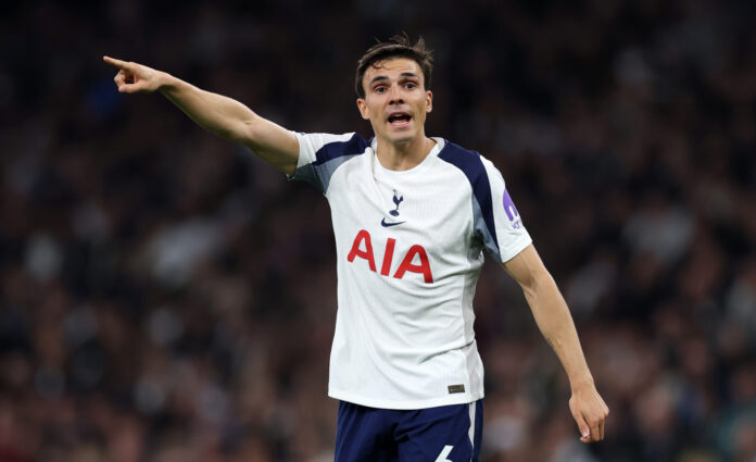 Joao Palhinha of Tottenham Hotspur during the Premier League match between Tottenham Hotspur and Wolverhampton Wanderers at Tottenham Hotspur Stadium on September 27, 2025 in London, England.