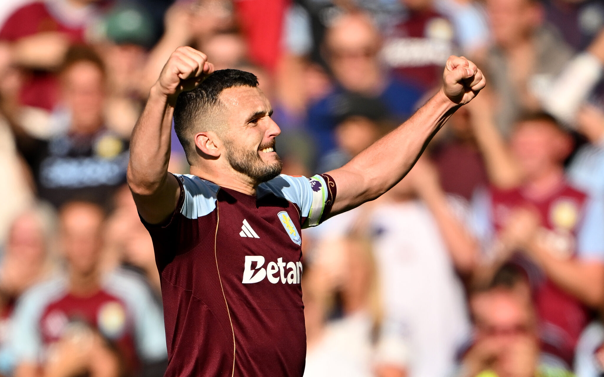 John McGinn of Aston Villa celebrates scoring his team's second goal during the Premier League match between Aston Villa and Fulham at Villa Park on September 28, 2025 in Birmingham, England.