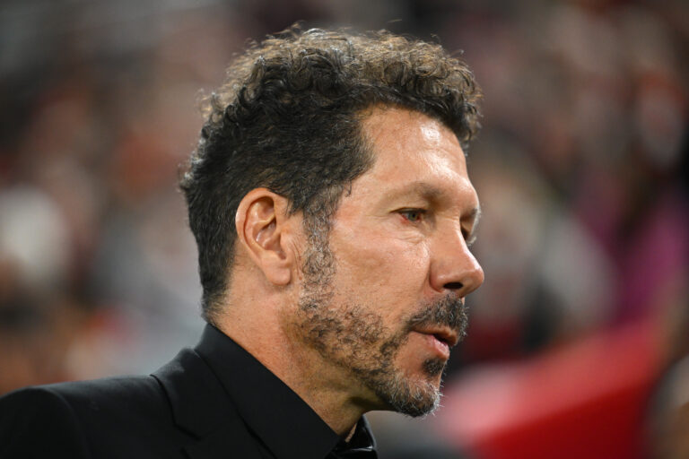 Diego Simeone, Head Coach of Atletico de Madrid, looks on prior to the UEFA Champions League 2025/26 League Phase MD1 match between Liverpool FC and Atletico de Madrid at Anfield on September 17, 2025 in Liverpool, England.