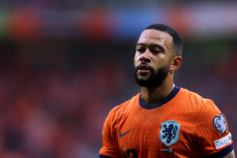 Memphis Depay of Netherlands looks on during the FIFA 2026 World Cup Qualifier Round One match between Netherlands and Malta at Euroborg Stadion on June 10, 2025 in Groningen, Netherlands.