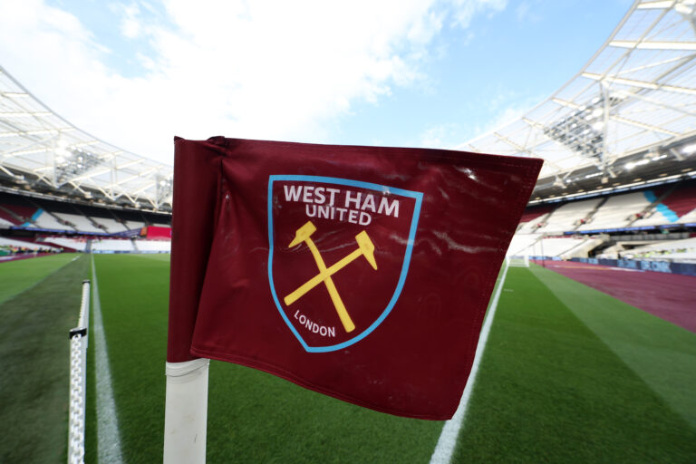 A West Ham United corner flag is seen inside the stadium prior to the Carabao Cup Second Round match between West Ham United and AFC Bournemouth at London Stadium on August 28, 2024 in London, England.